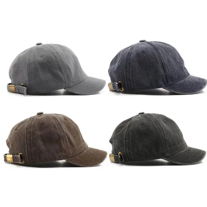 Four different gray baseball caps on a white background