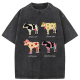 1 Black cartoon cow print graphic tee — front view, relaxed fit streetwear