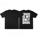 2 Music Is My Only Drug oversized graphic tee, styled on model