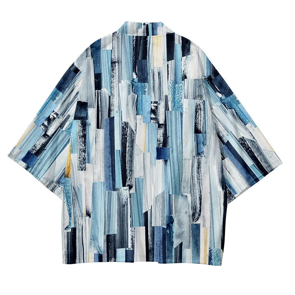 Oceanic Serenity Blue Kimono Shirt