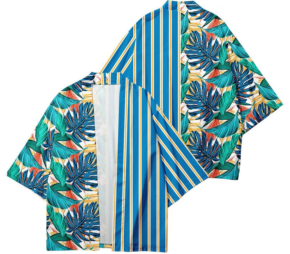 Palm Stripe Kimono Shirt