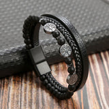 Beaded Leather Layered Bracelet — Men's Streetwear Wristwear
