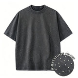 Rhinestone Vintage Wash Tee — Oversized Distressed Cotton T-Shirt