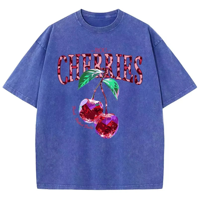 Cherry Leopard Print Graphic Tee — Loose Fit Cotton Streetwear