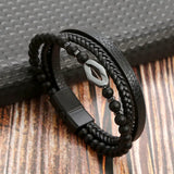 Beaded Leather Layered Bracelet — Men's Streetwear Wristwear