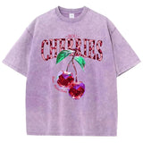 Cherry Leopard Print Graphic Tee — Loose Fit Cotton Streetwear