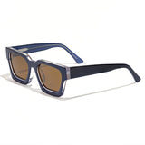 Sunglasses with blue frame and brown lenses on a white background, featuring the Caterside brand.