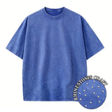 Rhinestone Vintage Wash Tee — Oversized Distressed Cotton T-Shirt