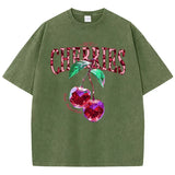 Cherry Leopard Print Graphic Tee — Loose Fit Cotton Streetwear