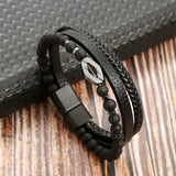 Beaded Leather Layered Bracelet — Men's Streetwear Wristwear