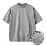 Rhinestone Vintage Wash Tee — Oversized Distressed Cotton T-Shirt