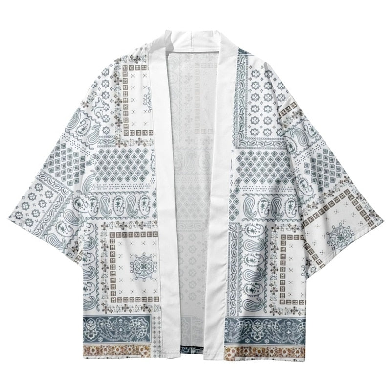 Abstract print kimono shirt — front view