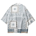 Abstract print kimono shirt — worn view
