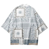 Abstract print kimono shirt — worn view