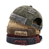 Acid wash brimless cap side profile view