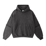 Acid wash loose fit raw edge hoodie — front view