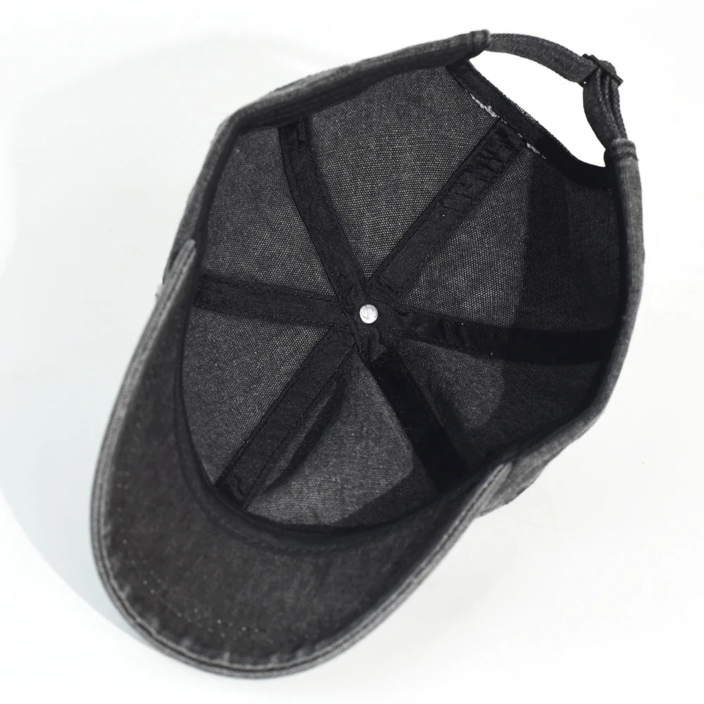 Acid wash short brim baseball cap — worn front view