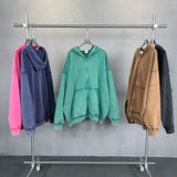 Acid wash zip-up hoodie, zipper detail