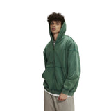Acid wash zip-up hoodie, front view