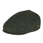 Army Green Herringbone tweed flat cap, front view