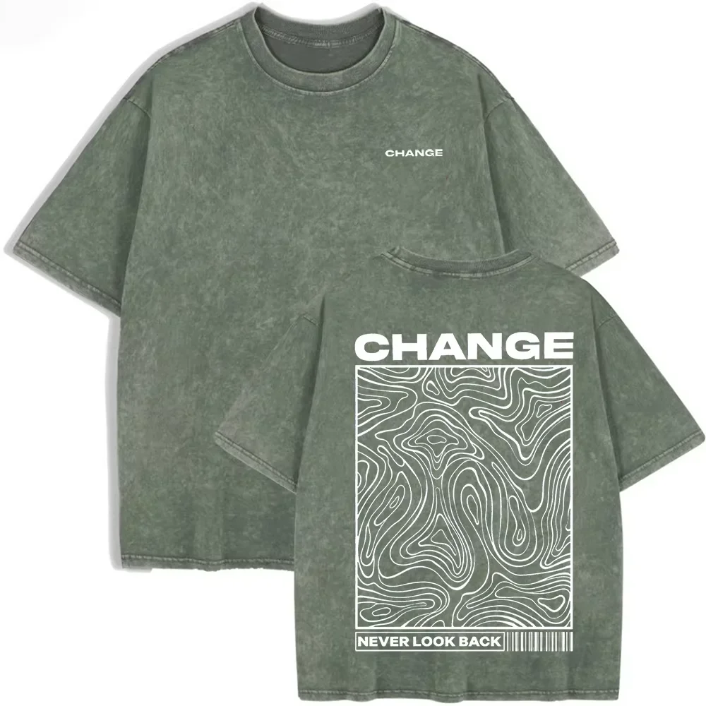 Army Green Oversized vintage wash topographic graphic tee — flat lay back