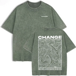 Army Green Oversized vintage wash topographic graphic tee — flat lay back