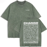 Army Green Oversized vintage wash topographic graphic tee — flat lay back