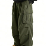 Army Green Wide-leg cargo pants, flat lay