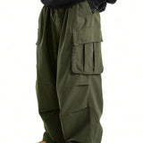 Army Green Wide-leg cargo pants, flat lay