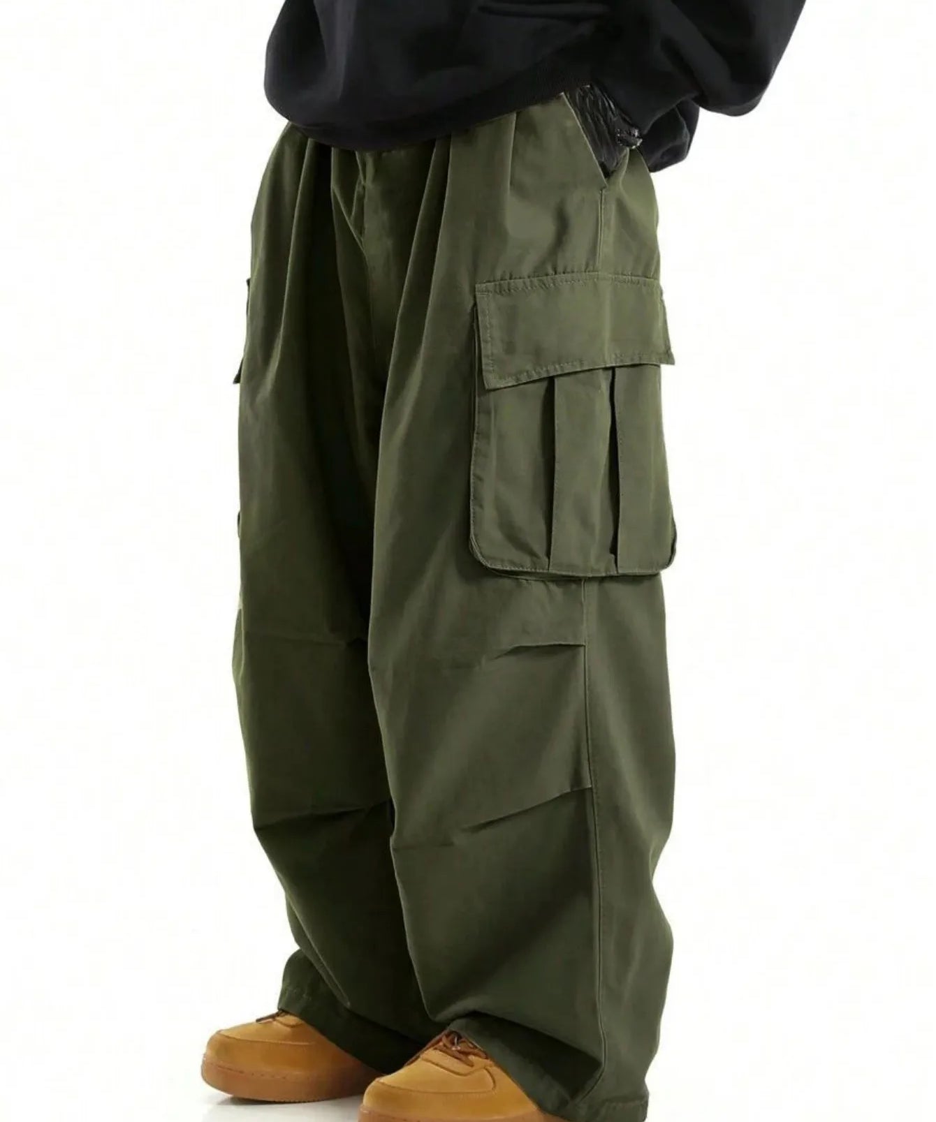 Army Green Wide-leg cargo pants, flat lay