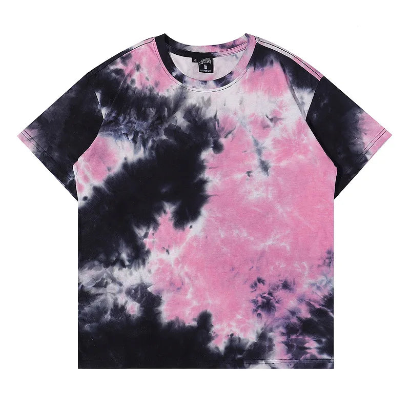 At-6853 Tie-dye oversized t-shirt on model, angle view