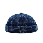 B-Navy Close-up detail of denim docker cap fabric and brim