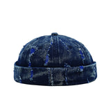 B-Navy Close-up detail of denim docker cap fabric and brim
