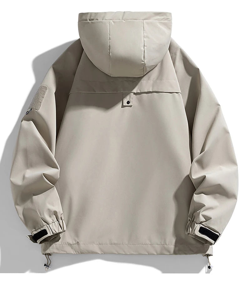 Beige jacket with a hood on a white background