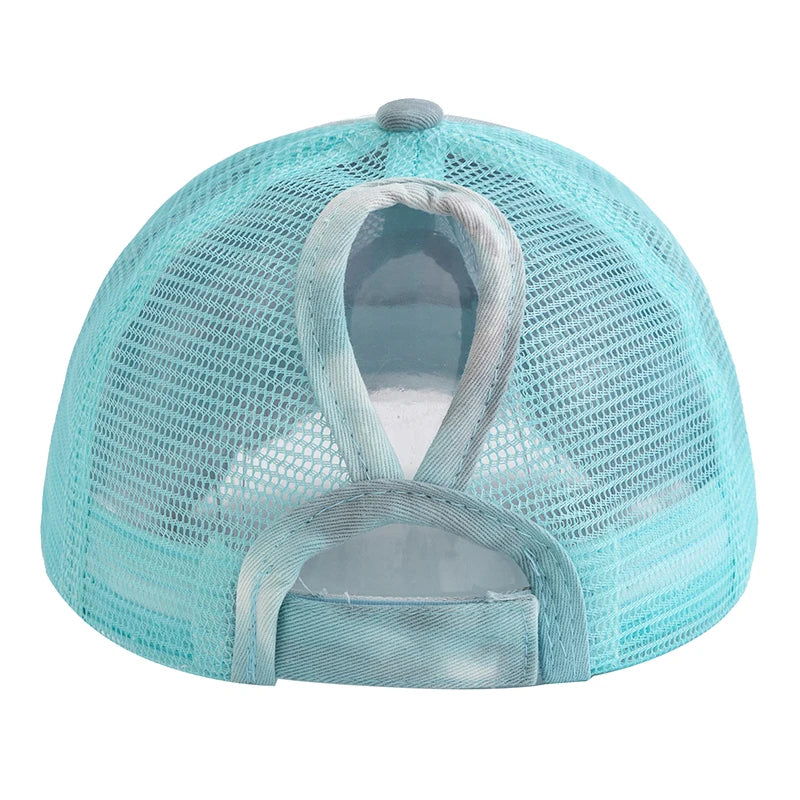 Womens Tie Dye Ponytail Trucker Hat