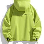 Light green jacket with a hood on a white background