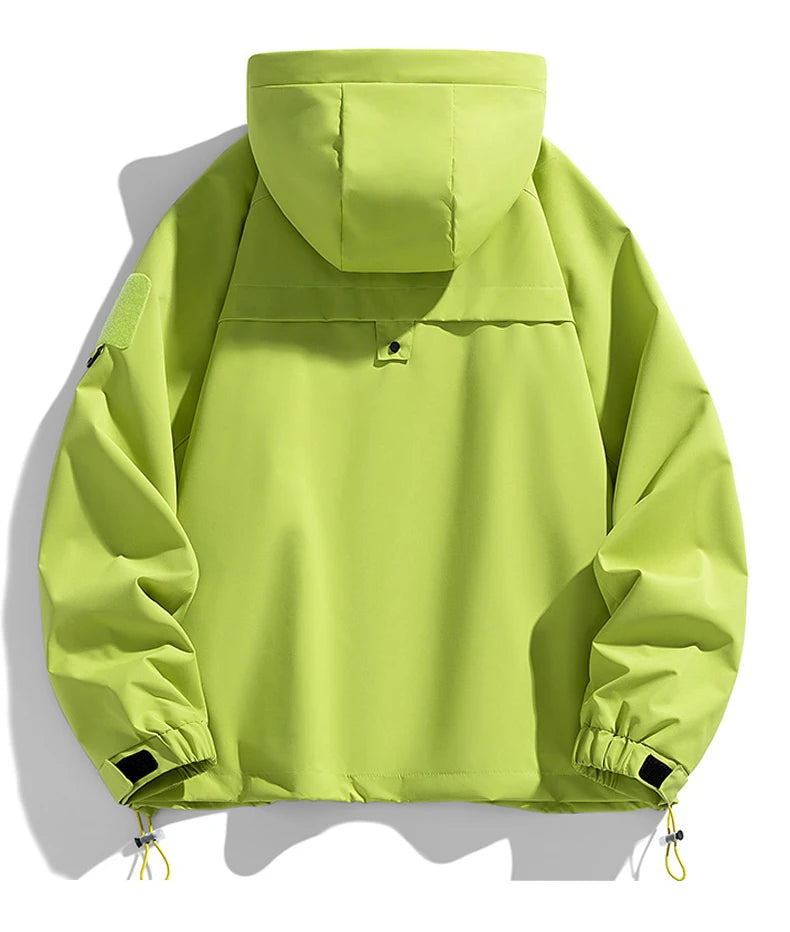 Light green jacket with a hood on a white background