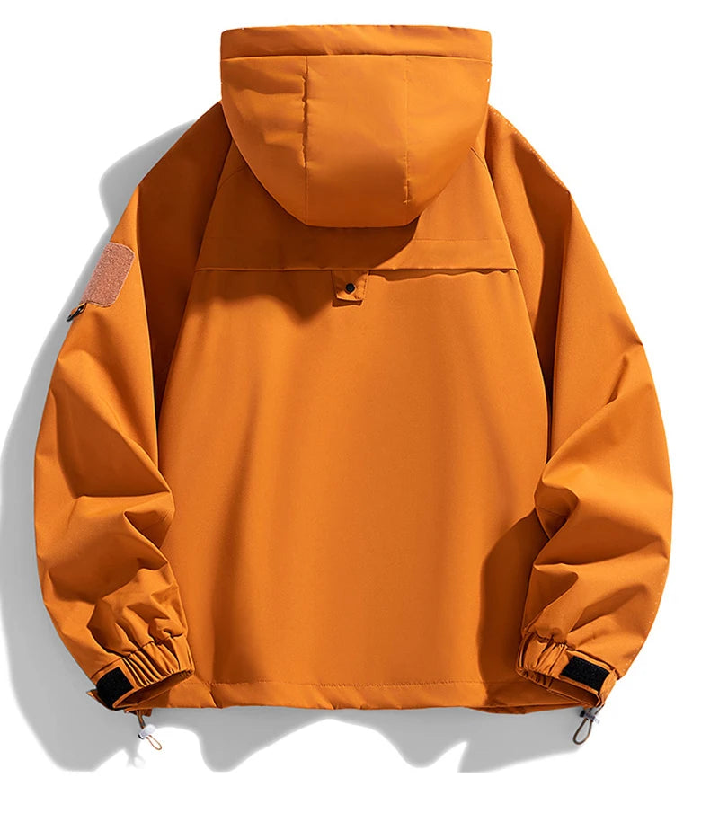 Orange jacket with a hood on a white background