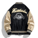 Black and beige varsity jacket with 'Battledar' branding on a white background