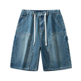 Baggy denim shorts, back view