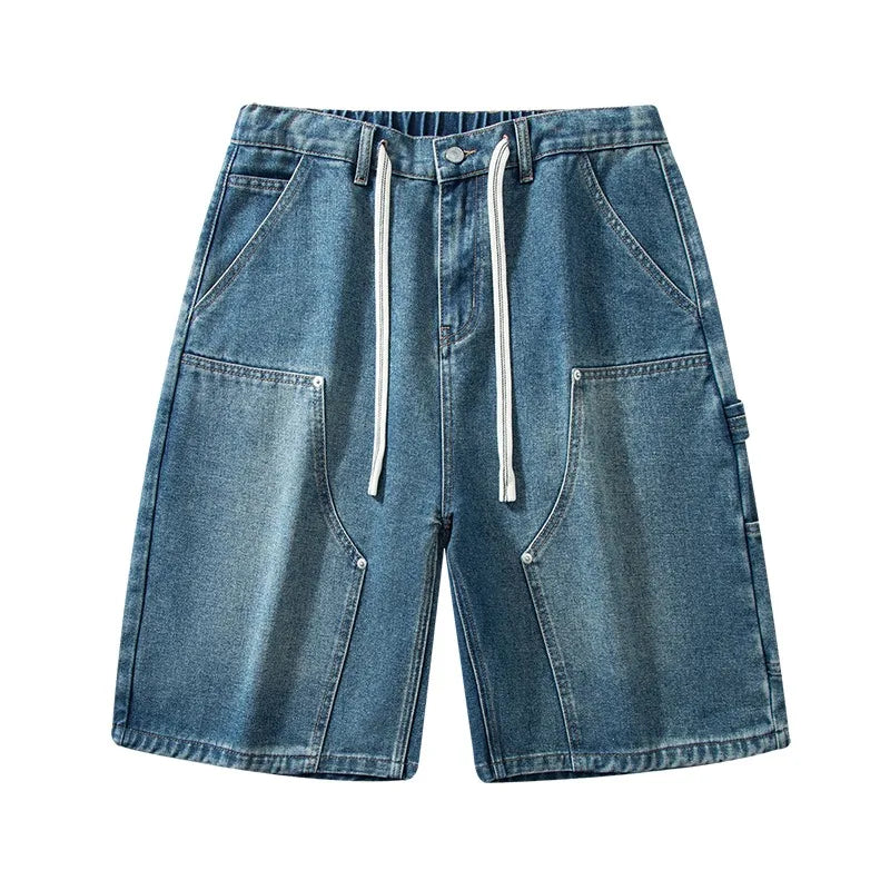 Baggy denim shorts, back view