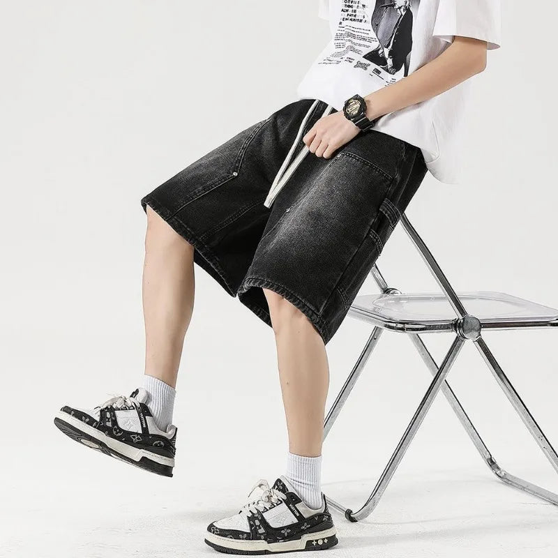 Baggy denim shorts, detail view