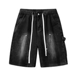 Baggy denim shorts, front view