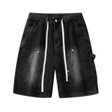 Baggy denim shorts, front view