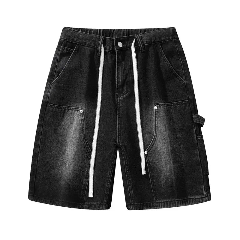 Baggy denim shorts, front view