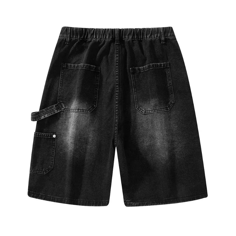 Baggy denim shorts, side view