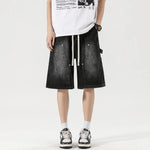 Baggy denim shorts, elastic waist detail
