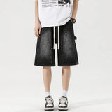 Baggy denim shorts, elastic waist detail