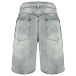 Baggy distressed denim shorts, back view