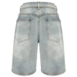 Baggy distressed denim shorts, back view